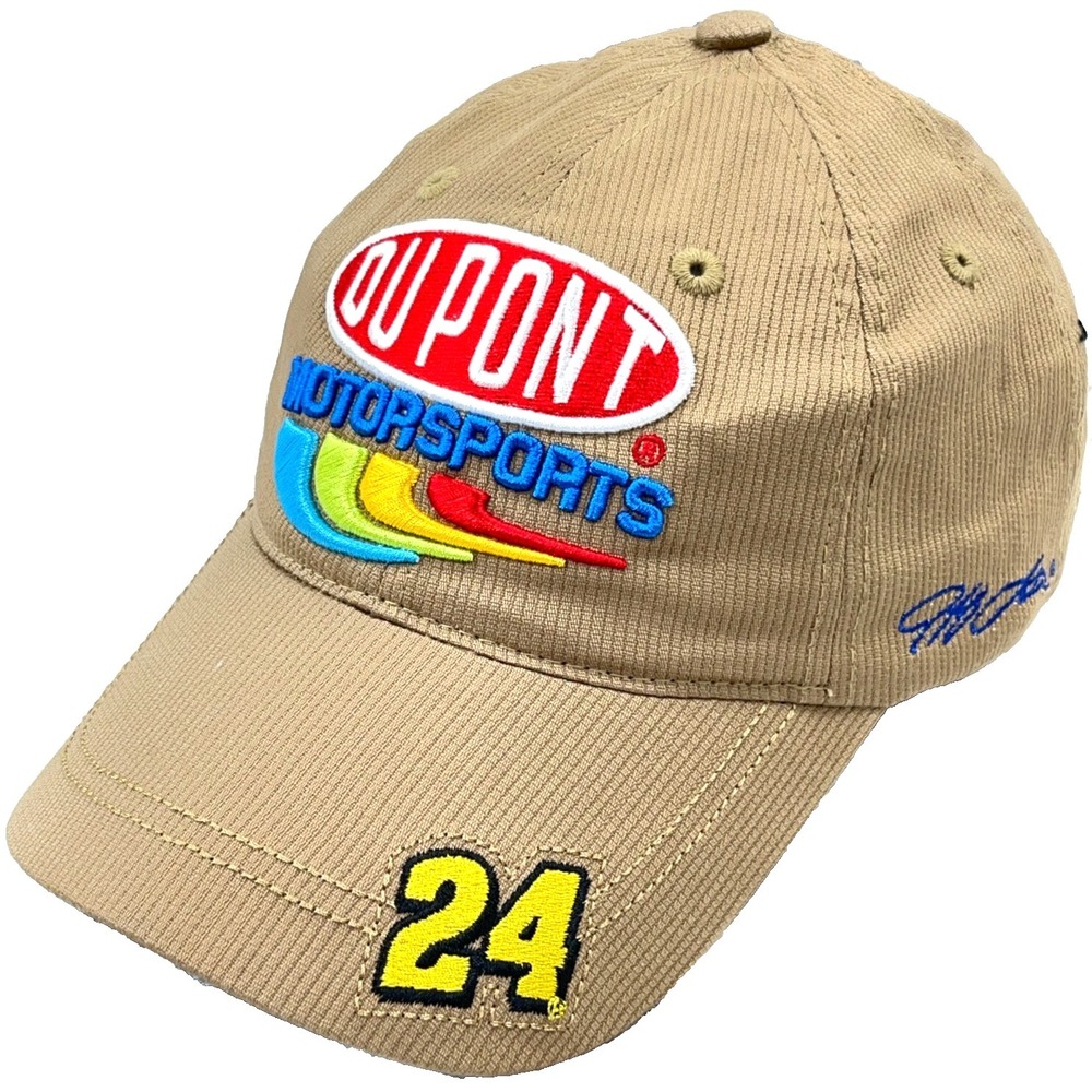 Vintage Jeff Gordon Hat Cap Strap Back Nascar Racing Y2K 2000s Tan Brown Mens